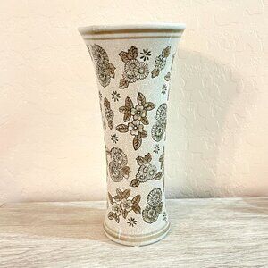 Vase Flowers Embossed Cream Brown Target 12" Ceramic